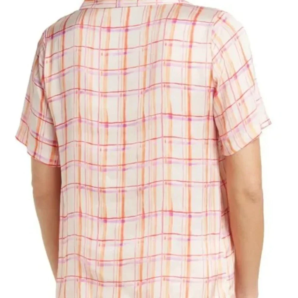 NWT FRNCH Chelly Windowpane Plaid Short Sleeve Shirt - Picture 2 of 14